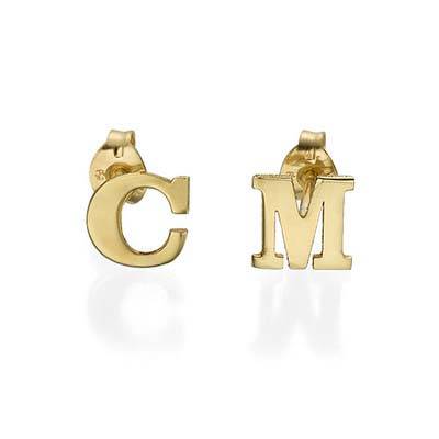 Initial Stud Earrings in 14k Solid Gold - Print-2 product photo