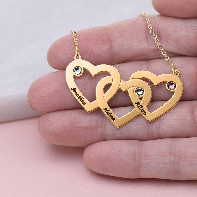 Intertwined Hearts Necklace with Birthstones in 18k Gold Vermeil-2 product photo