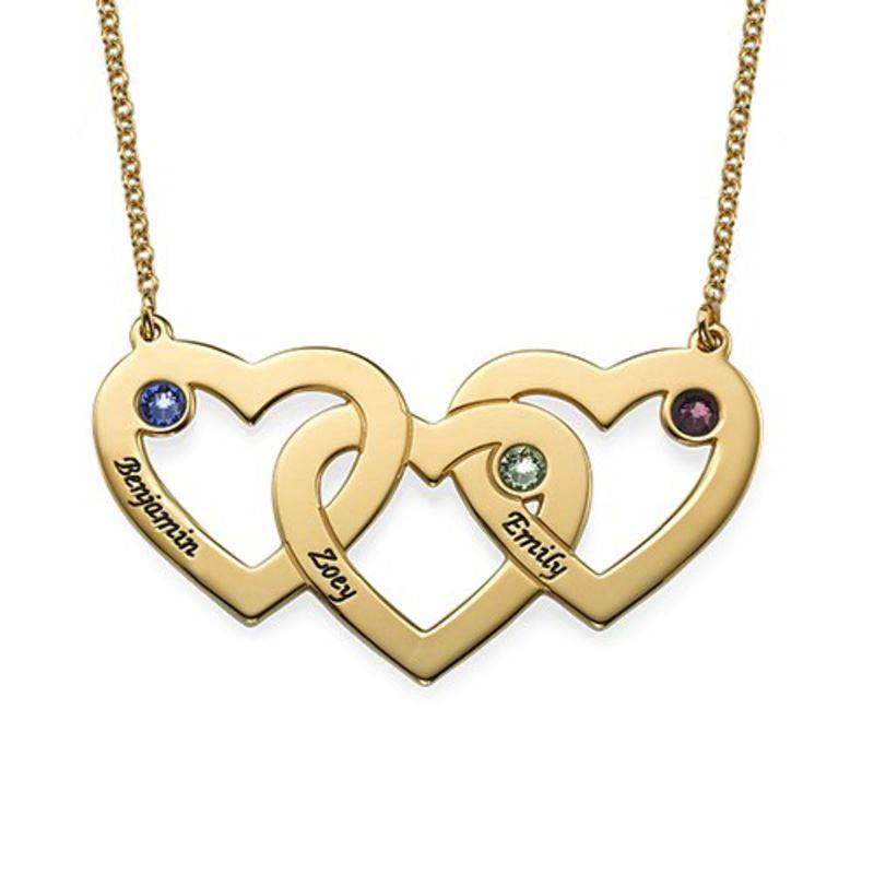 Intertwined Hearts Necklace with Birthstones in Gold Plating-3 product photo