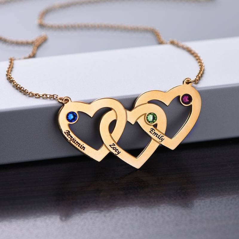Intertwined Hearts Necklace with Birthstones in Gold Plating-2 product photo