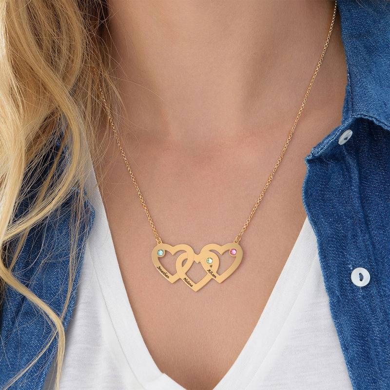 Intertwined Hearts Necklace with Birthstones in Gold Plating product photo
