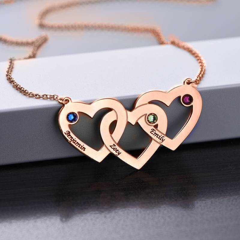 Intertwined Hearts Necklace with Birthstones - Rose Gold Plated-4 product photo