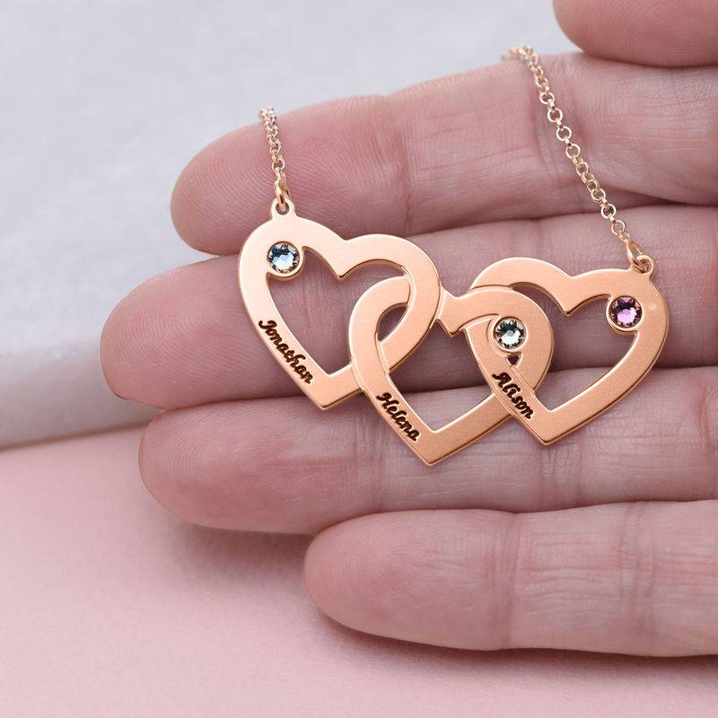 Intertwined Hearts Necklace with Birthstones - Rose Gold Plated-4 product photo