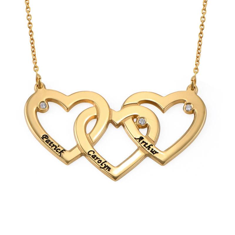 Intertwined Hearts Necklace with Diamonds in 18K Gold Plating-1 product photo