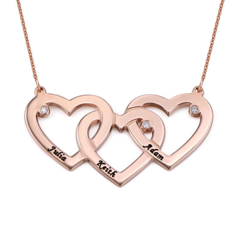 Intertwined Hearts Necklace with Diamonds in 18K Rose Gold Plating-1 product photo