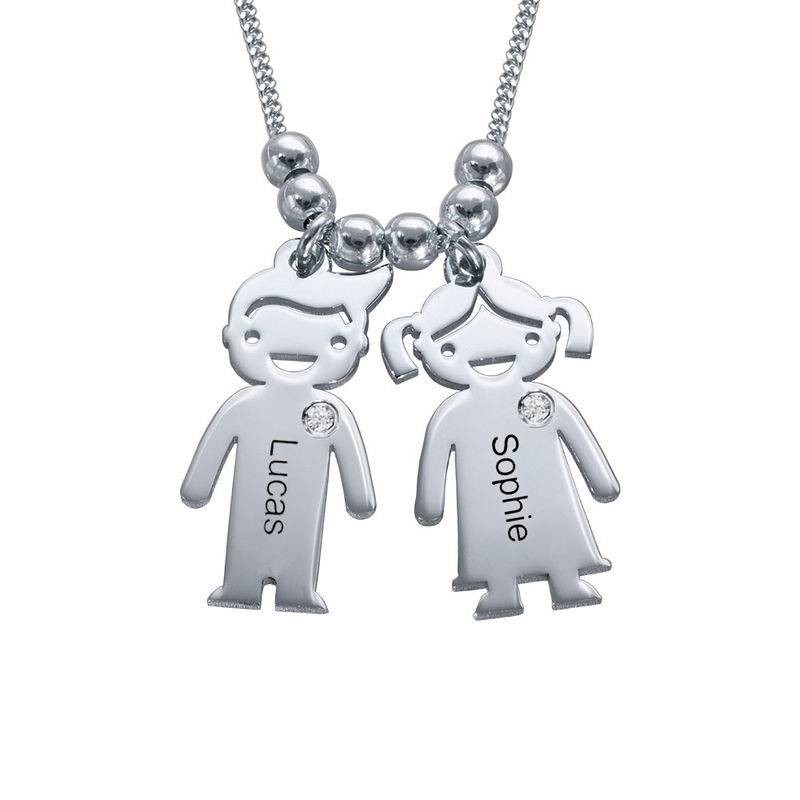Kids Charms Mother Necklace in Sterling Silver with Diamond-2 product photo