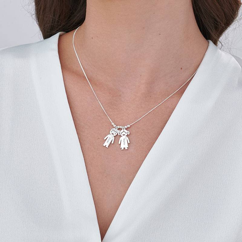 Kids Charms Mother Necklace in Sterling Silver with Diamond-4 product photo
