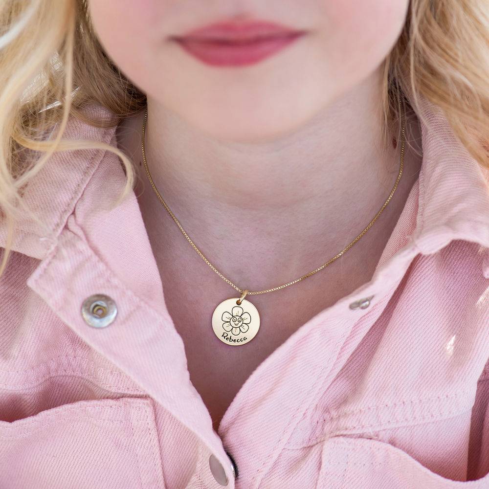 Kids Drawing Disc Necklace in 18K Gold Plating-3 product photo