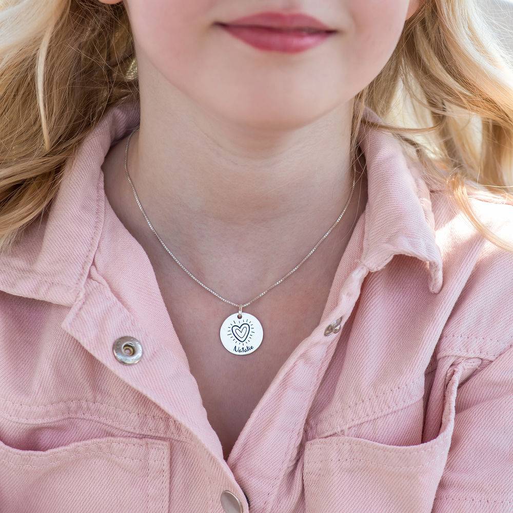 Kids Drawing Disc Necklace in Sterling Silver product photo