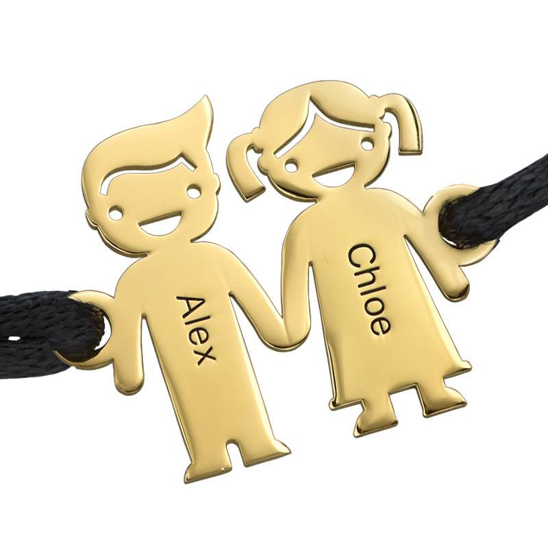 Kids Holding Hands Charms Bracelet - Gold Plated-2 product photo