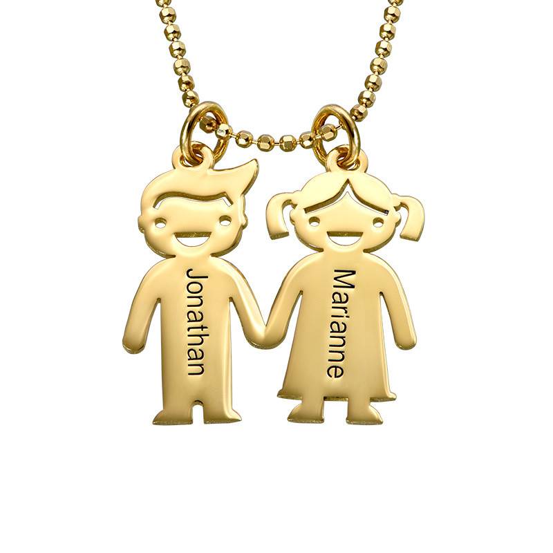 Kids Holding Hands Charms Necklace - Gold Plated-2 product photo