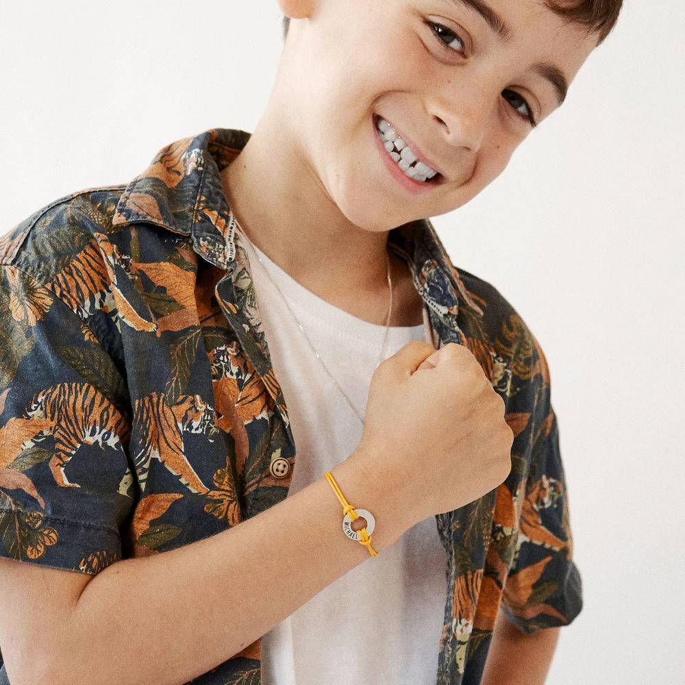 Kids ID Wax Cord Bracelet in Sterling Silver-12 product photo