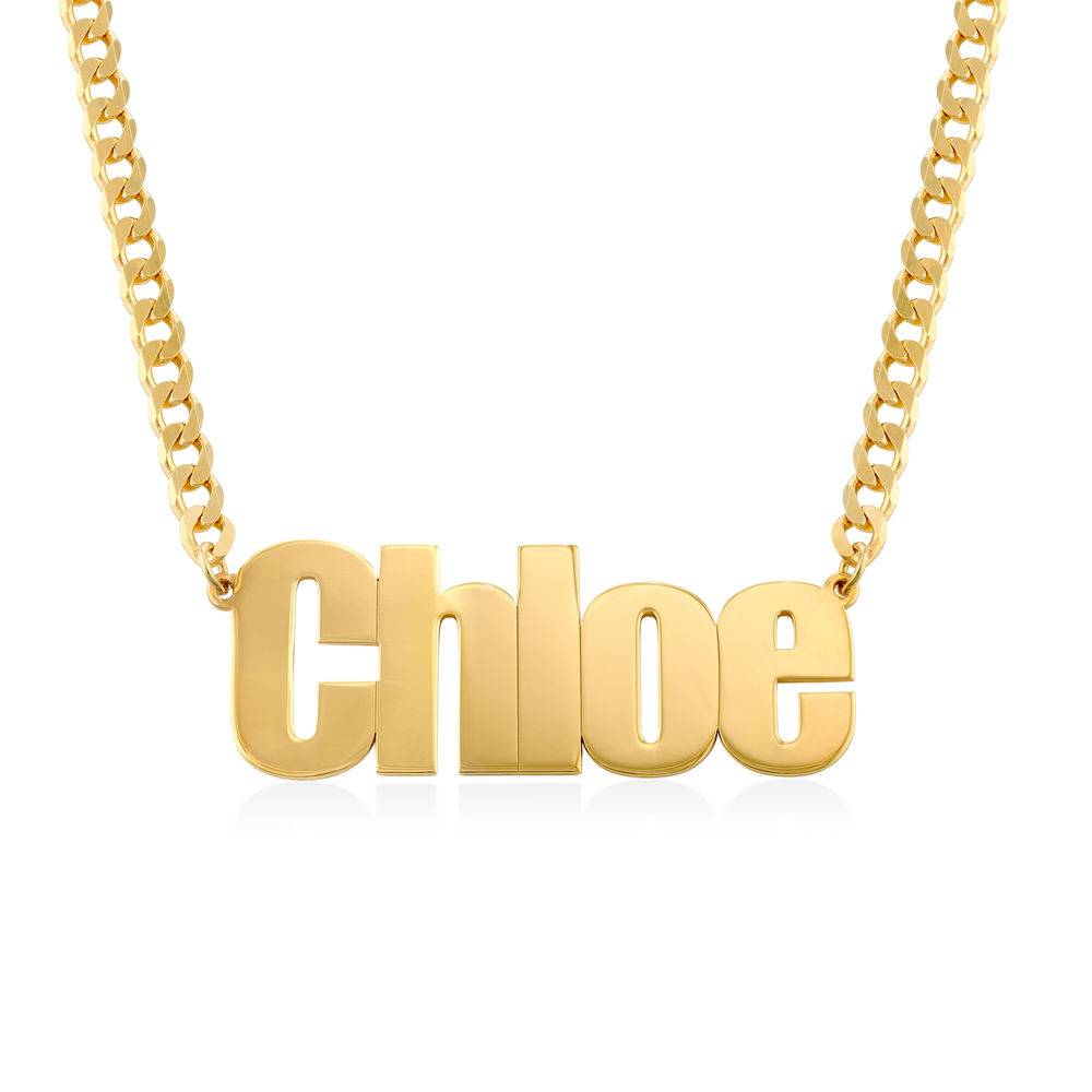 Large Custom Name Necklace with Gourmet Chain in Gold Vermeil-4 product photo