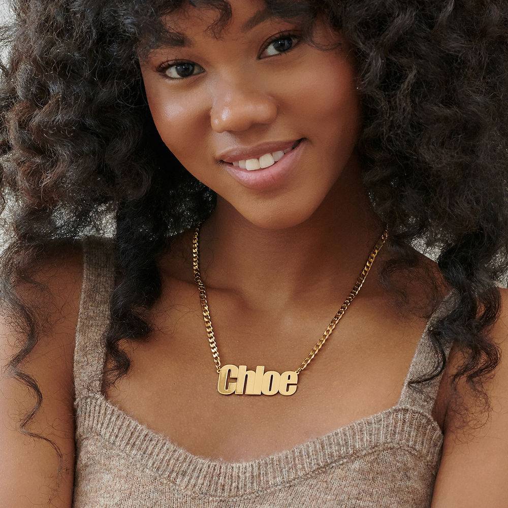 Large Custom Name Necklace with Gourmet Chain in Gold Vermeil-1 product photo