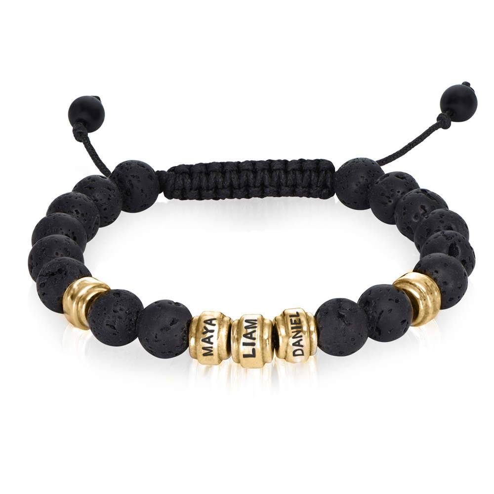 Lava Stones & Custom Gold Plated Beads- Men's Beaded Bracelet-4 product photo
