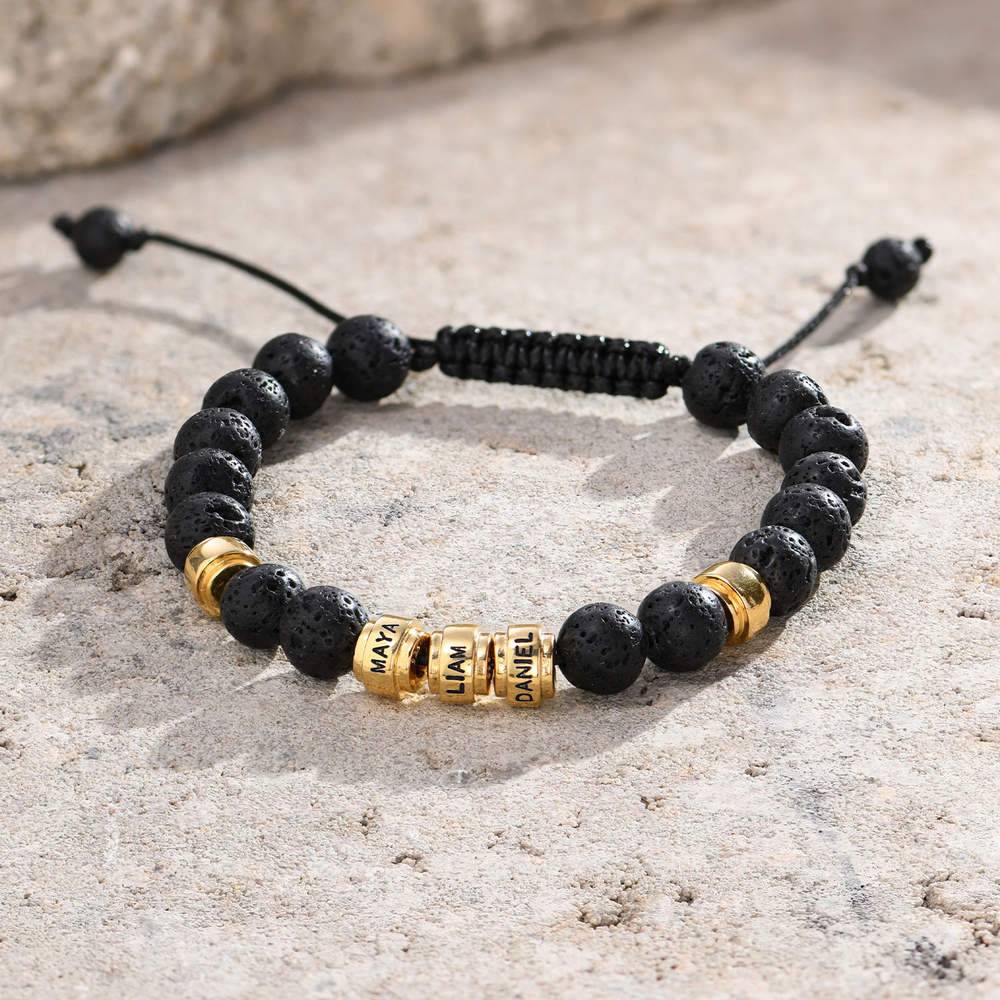 Lava Stones & Custom Gold Plated Beads- Men's Beaded Bracelet-2 product photo