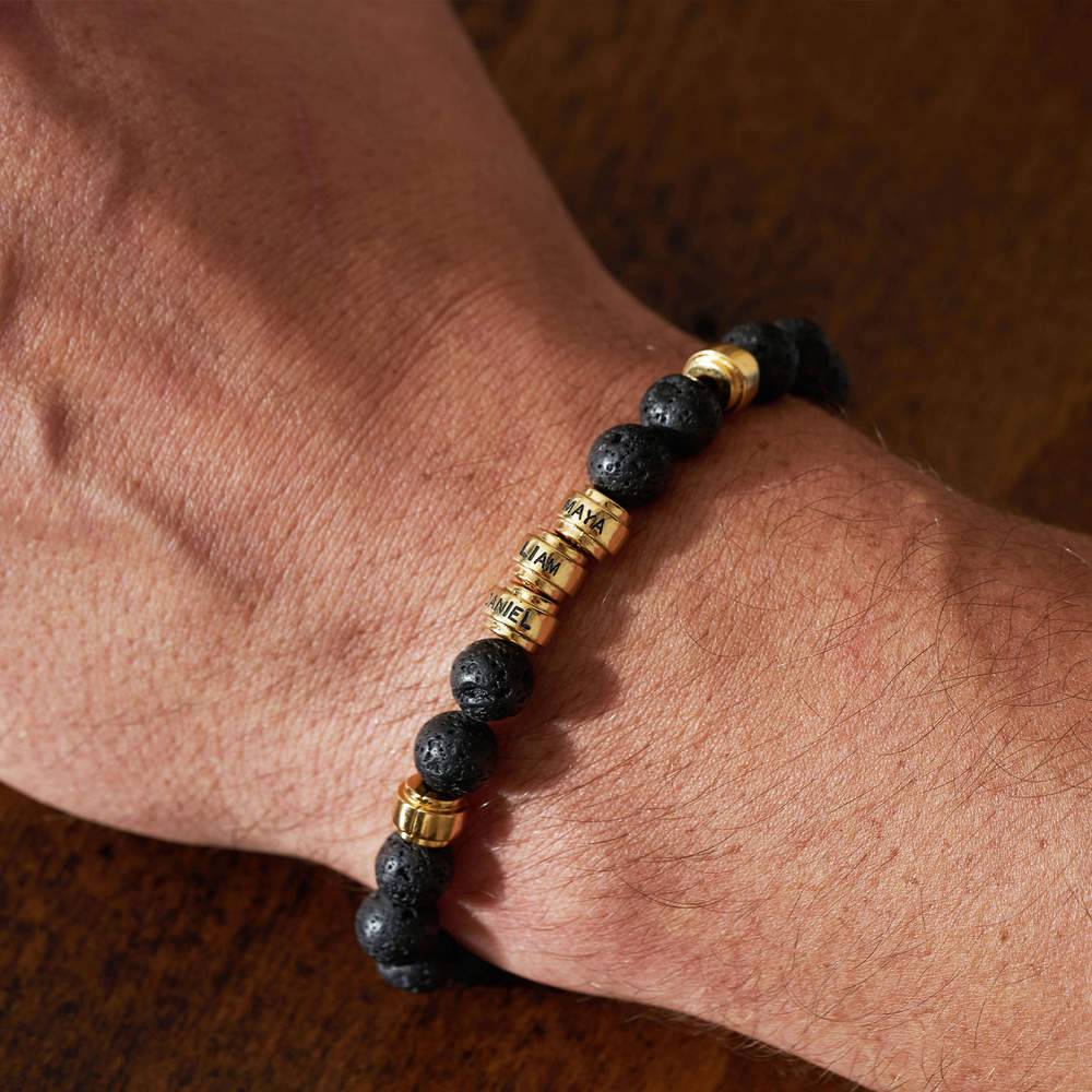 Lava Stones & Custom Gold Plated Beads- Men's Beaded Bracelet-4 product photo