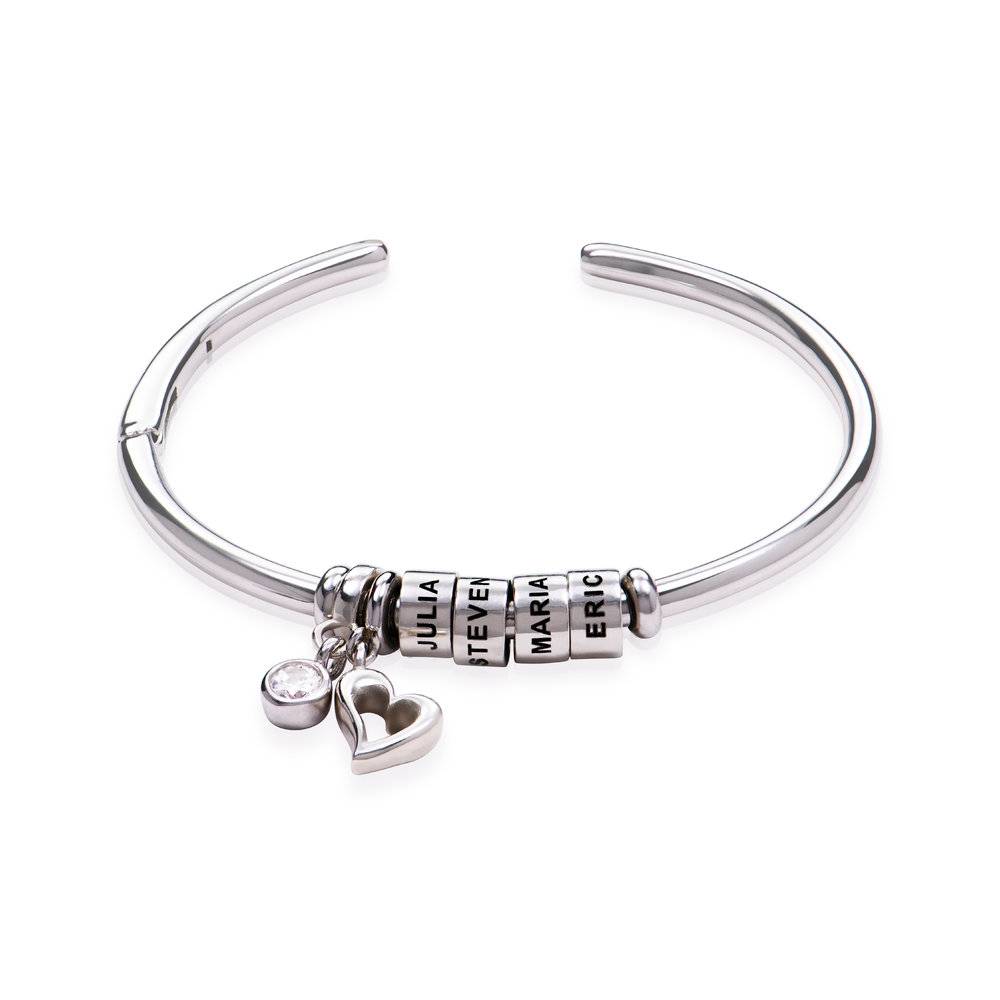 Linda Open Bangle Bracelet with Beads in Silver