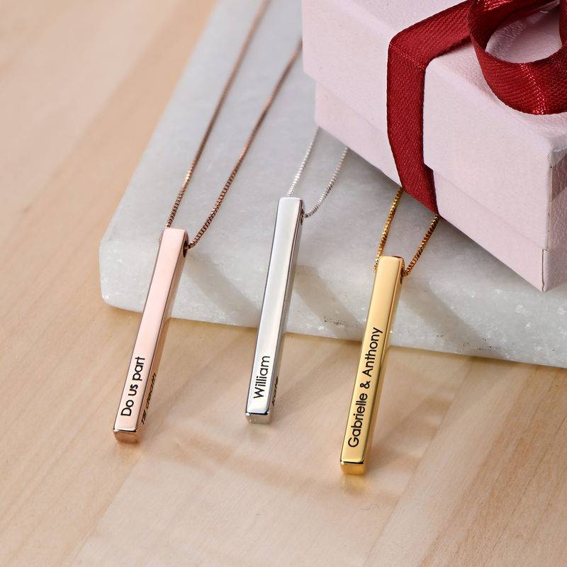 Long 3D Bar Necklace in Gold Plating product photo