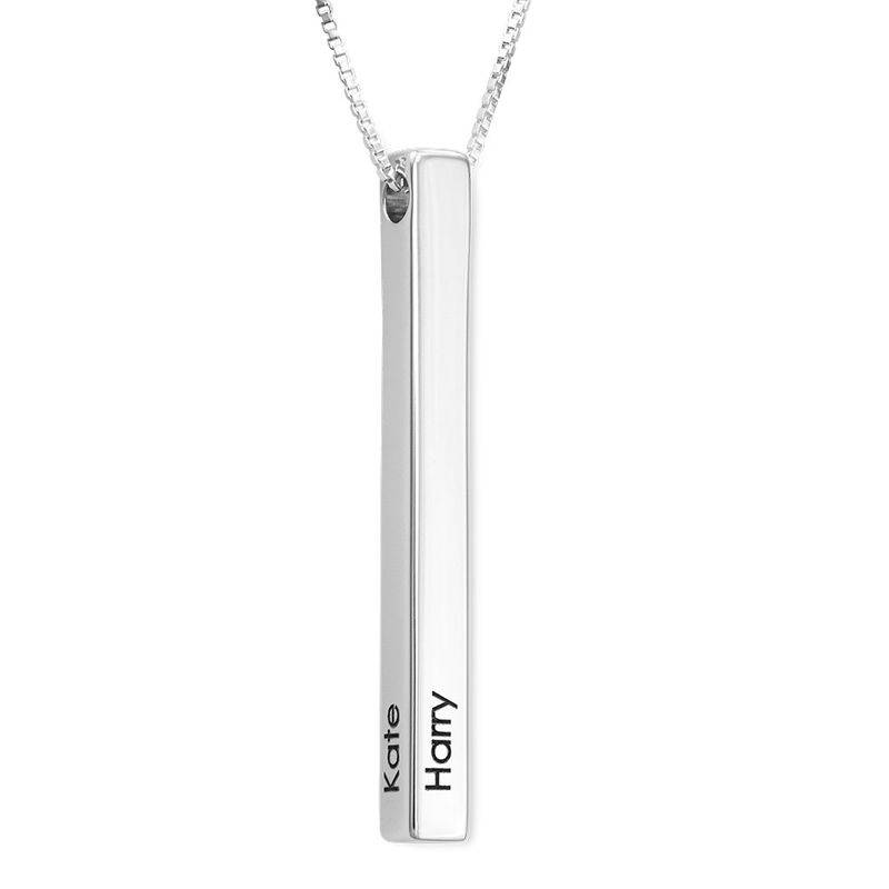 Long 3D Bar Necklace in Silver-3 product photo