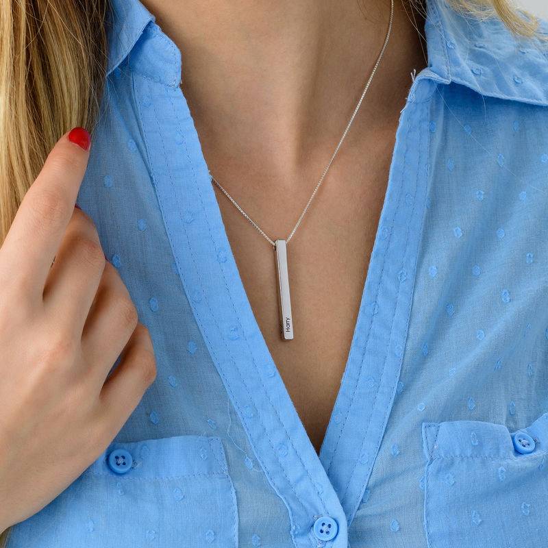 Long 3D Bar Necklace in Silver-5 product photo