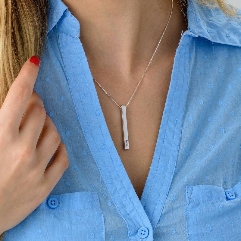 Long 3D Bar Necklace in Silver-1 product photo