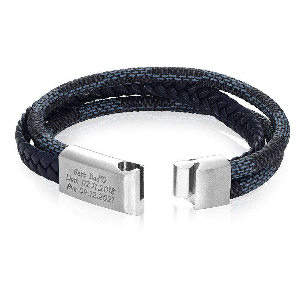Men's 3-Layer Blue & Grey Braided Leather Bracelet in Stainless Steel-6 product photo