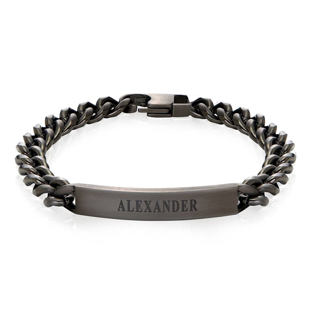 Men's Curb Chain ID Bracelet in Sterling Silver Oxide product photo