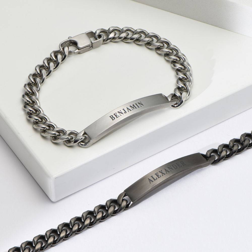 Men's Curb Chain ID Bracelet in Sterling Silver Oxide-2 product photo