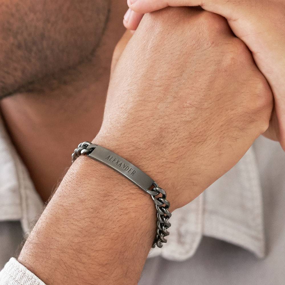 Men's Curb Chain ID Bracelet in Sterling Silver Oxide-4 product photo