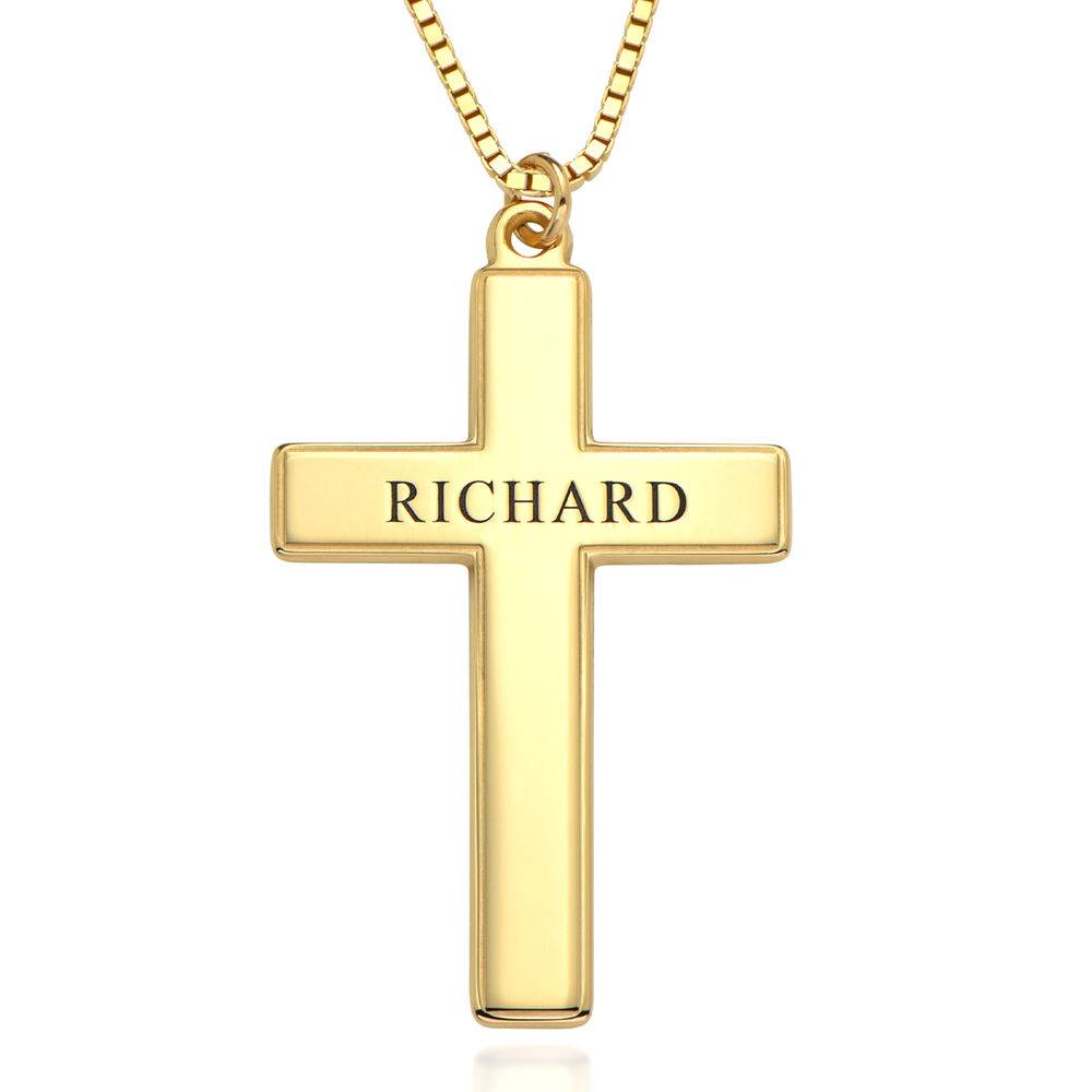 Men's Engraved Cross Necklace in 18k Gold Plating-1 product photo