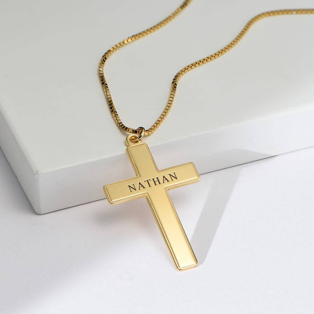 Men's Engraved Cross Necklace in 18k Gold Plating-2 product photo