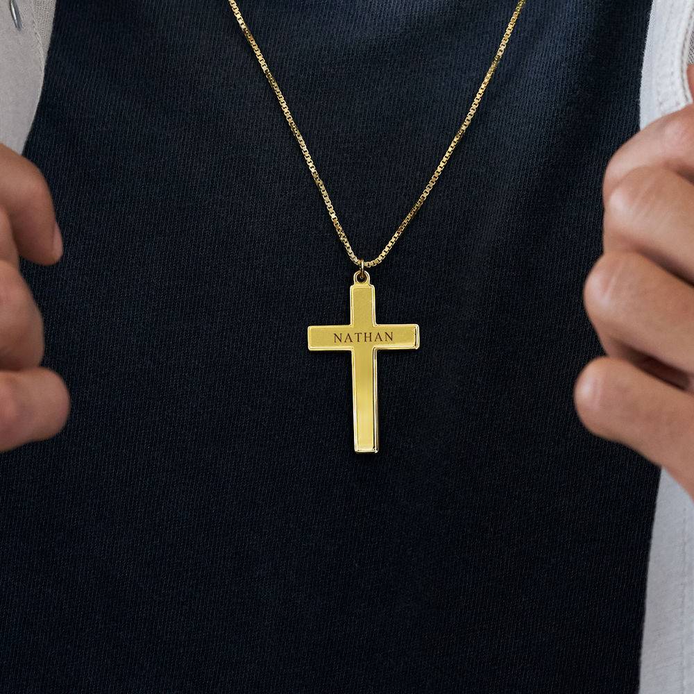 Men's Engraved Cross Necklace in 18k Gold Vermeil-3 product photo