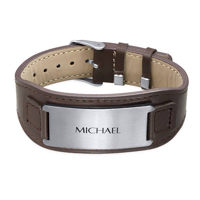 Mens ID Bracelet in Brown Leather product photo