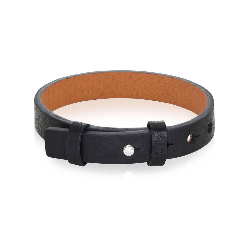 Men's Total Black Leather Name Bracelet-2 product photo