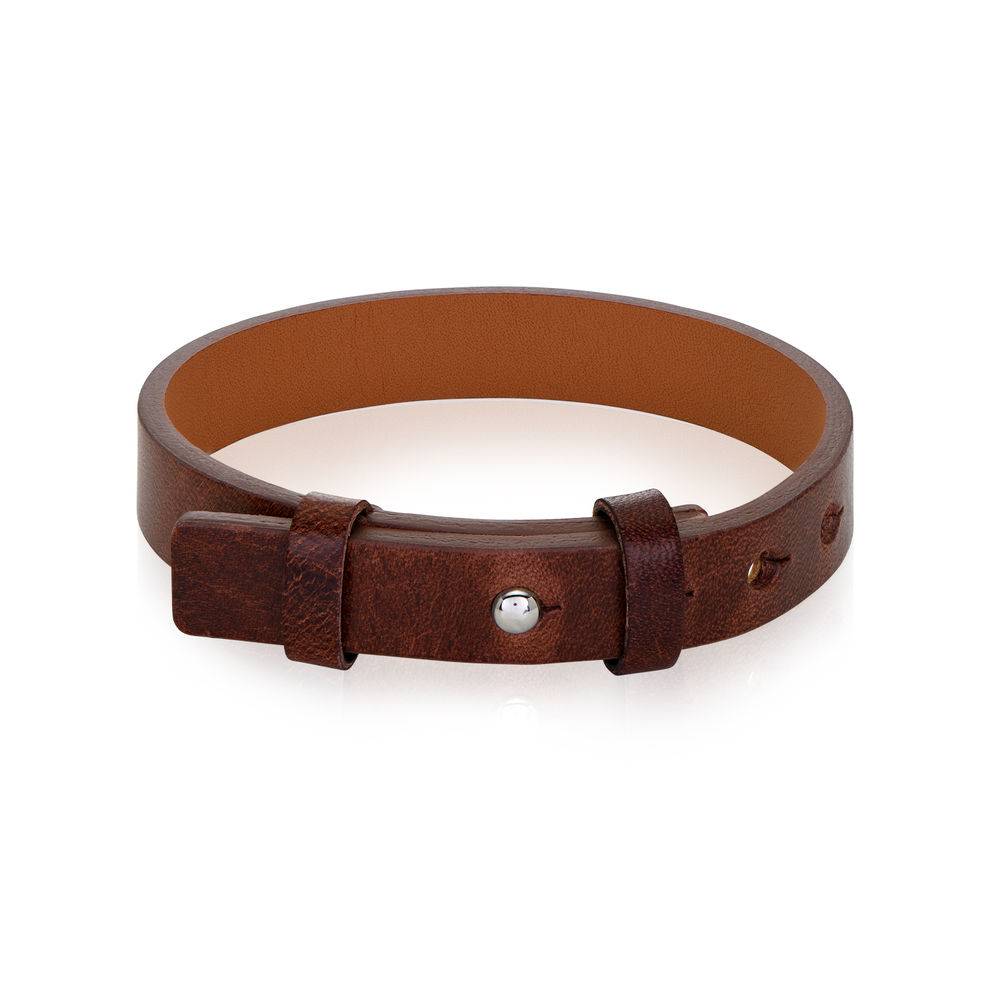 Men's Total Brown Leather Name Bracelet product photo