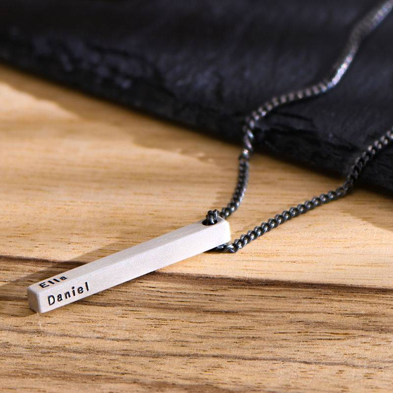Men 3D Bar Necklace in Matte Silver-6 product photo