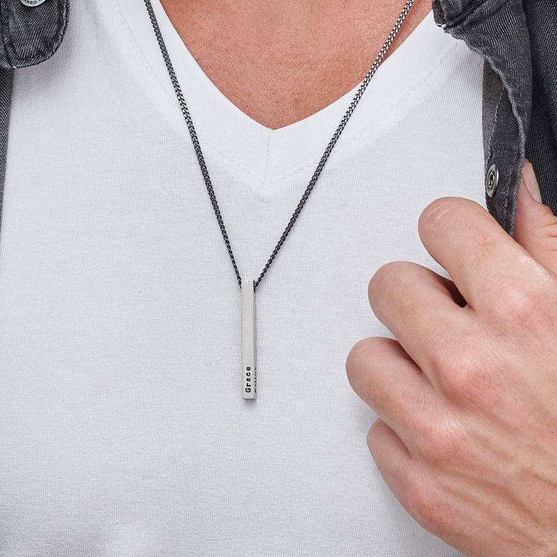 Men 3D Bar Necklace in Matte Silver-3 product photo