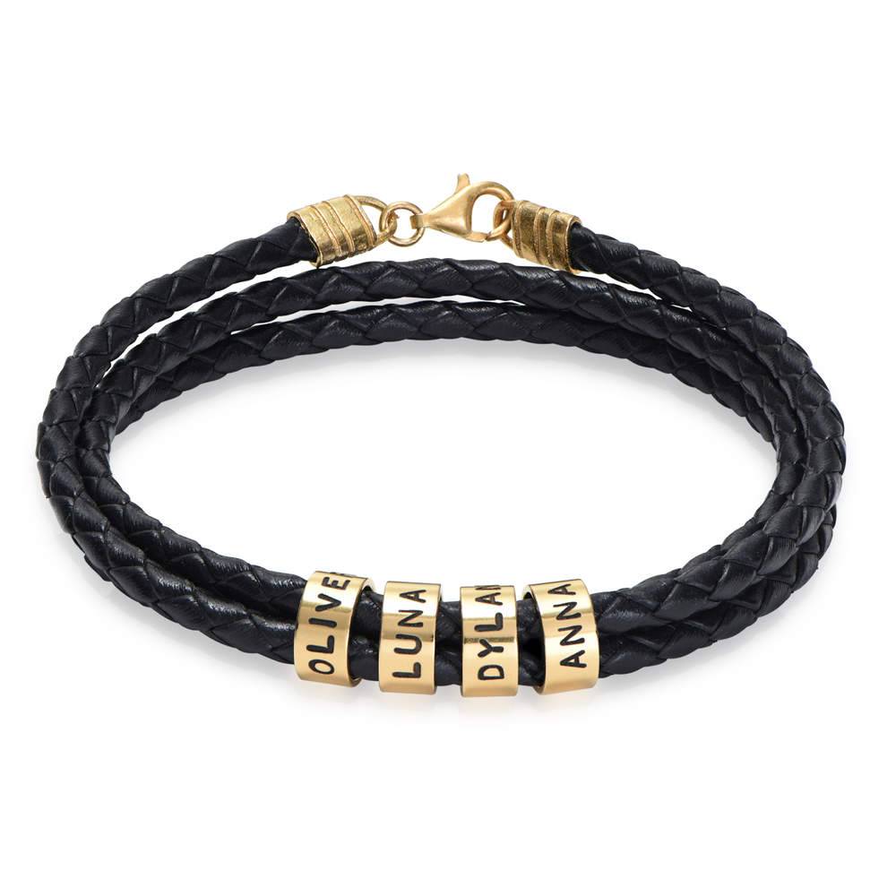 Navigator Braided Leather Bracelet with Small Custom Beads in 18k Gold Vermeil product photo