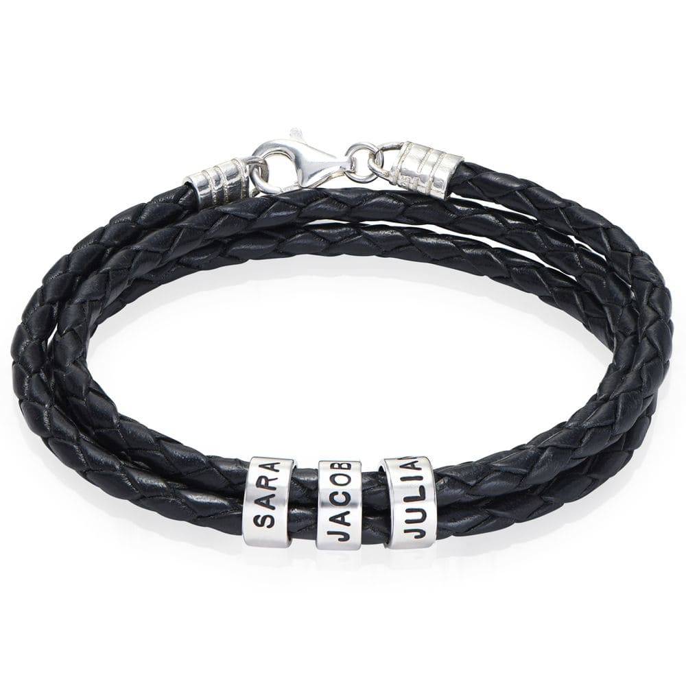 Navigator Braided Leather Bracelet with Small Custom Beads in Silver-5 product photo