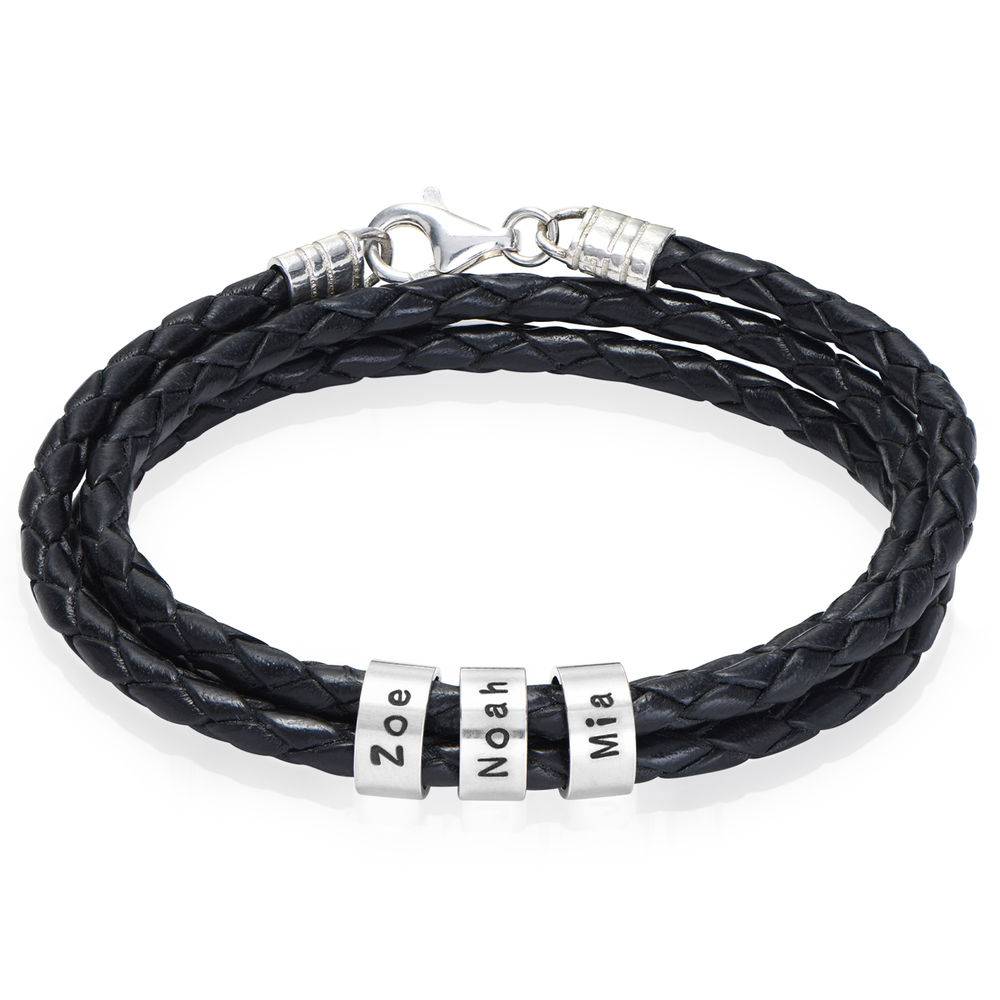 Navigator Braided Leather Bracelet with Small Custom Beads in Silver-2 product photo