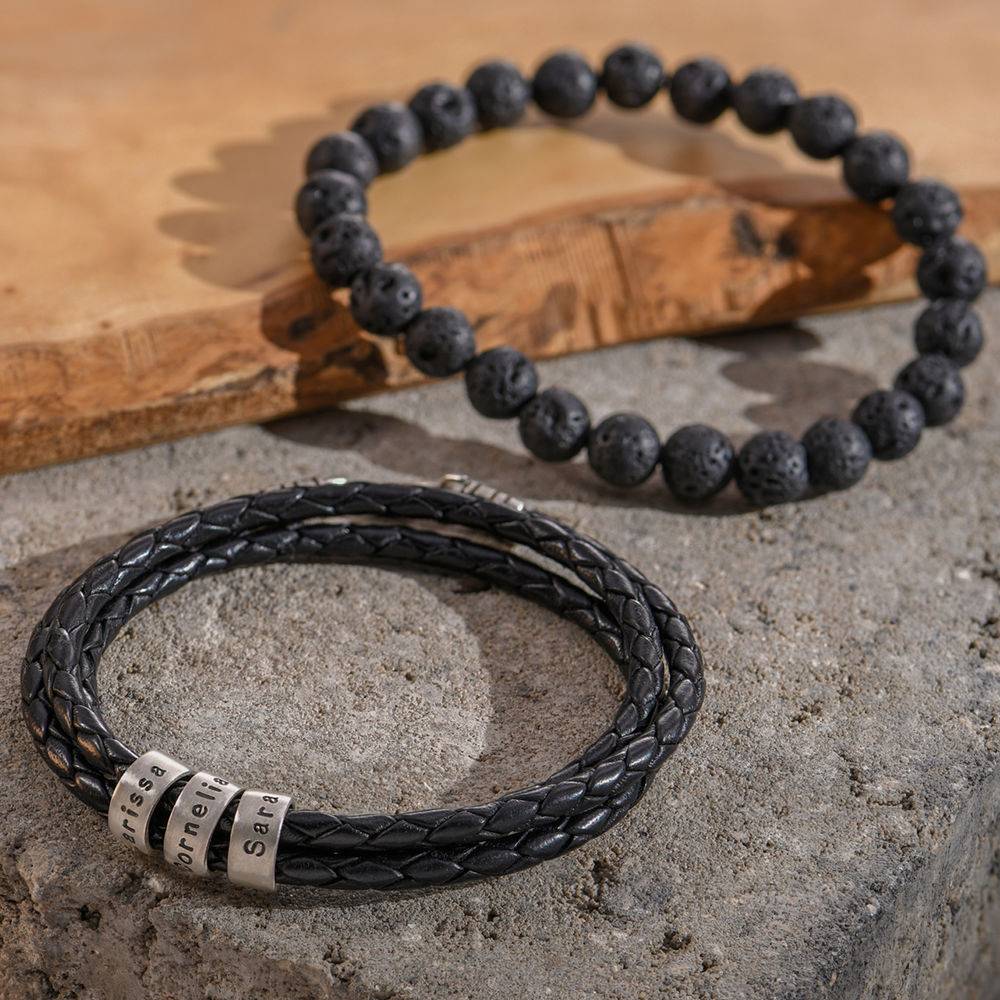 Navigator Braided Leather Bracelet with Small Custom Beads in Silver-5 product photo