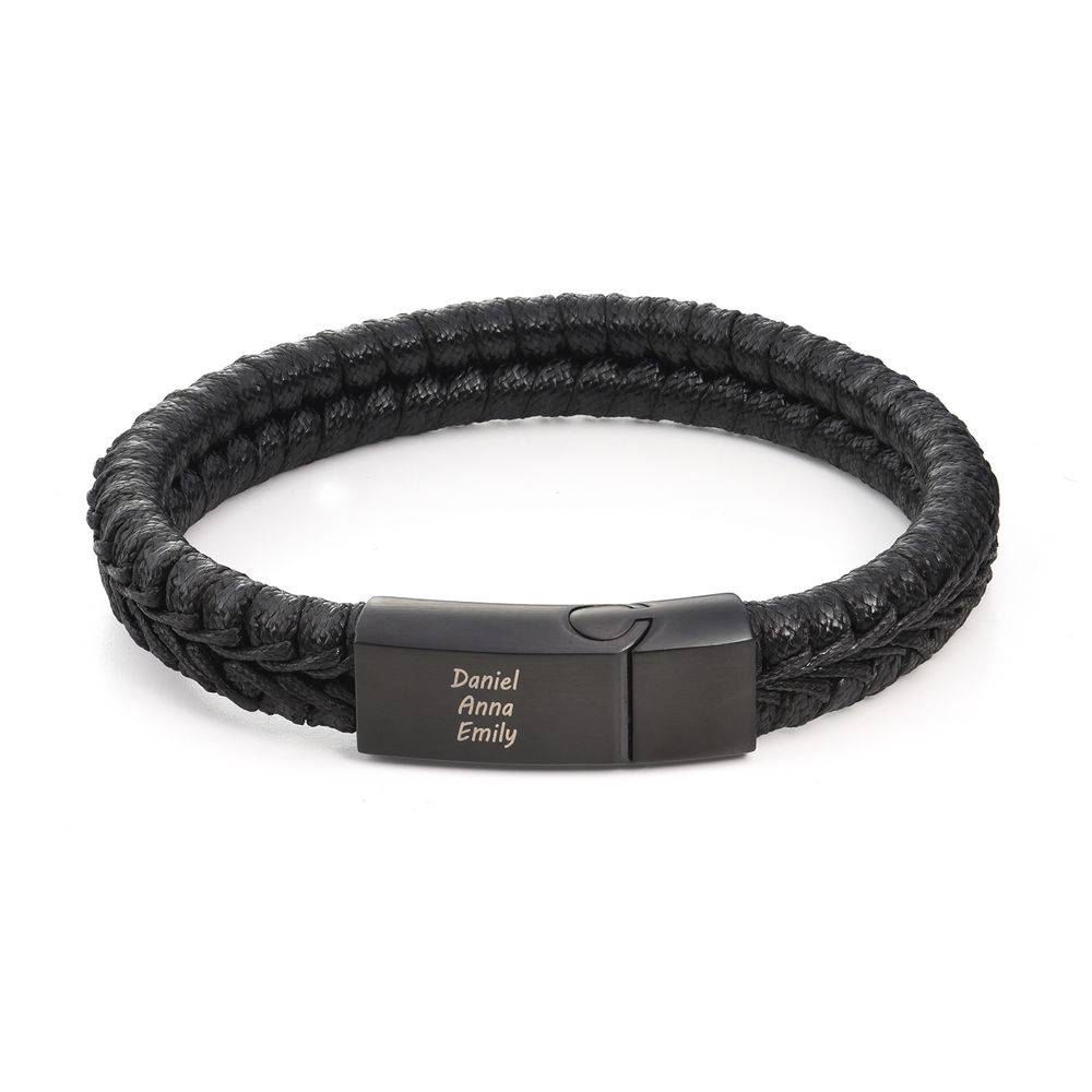 Toronto Men's Black Leather Bracelet with Black Accent-4 product photo