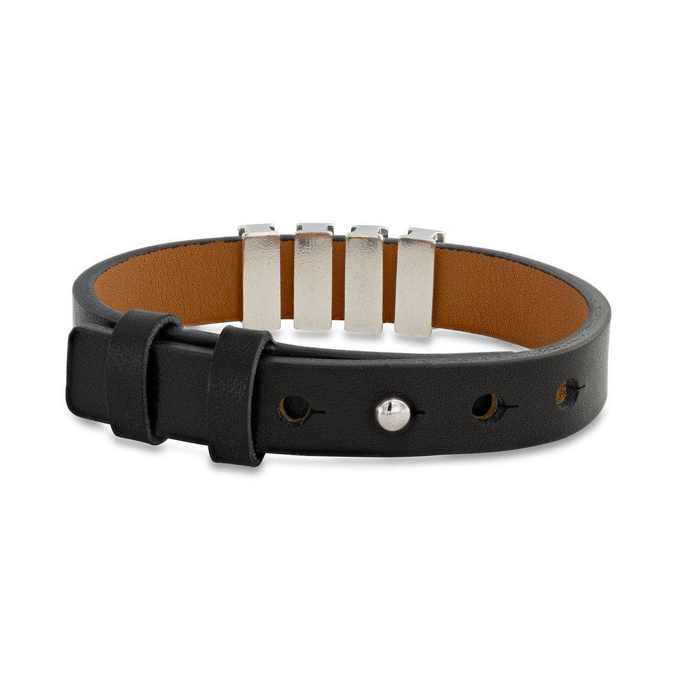 Voyage Men's Leather Bracelet with Custom Silver Bricks in Black product photo