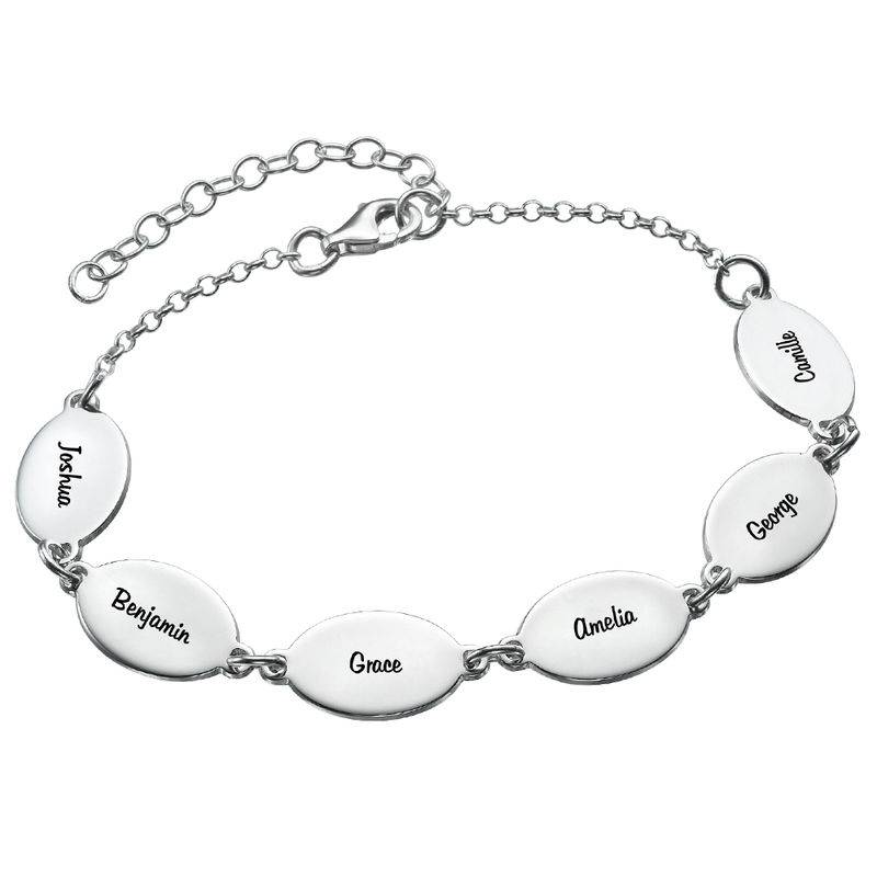 Sterling Silver Adjustable Mom Bracelet with Kids Names - Oval