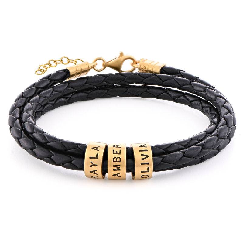 Women Braided Leather Bracelet with Small Custom Beads in 18k Gold Vermeil-1 product photo
