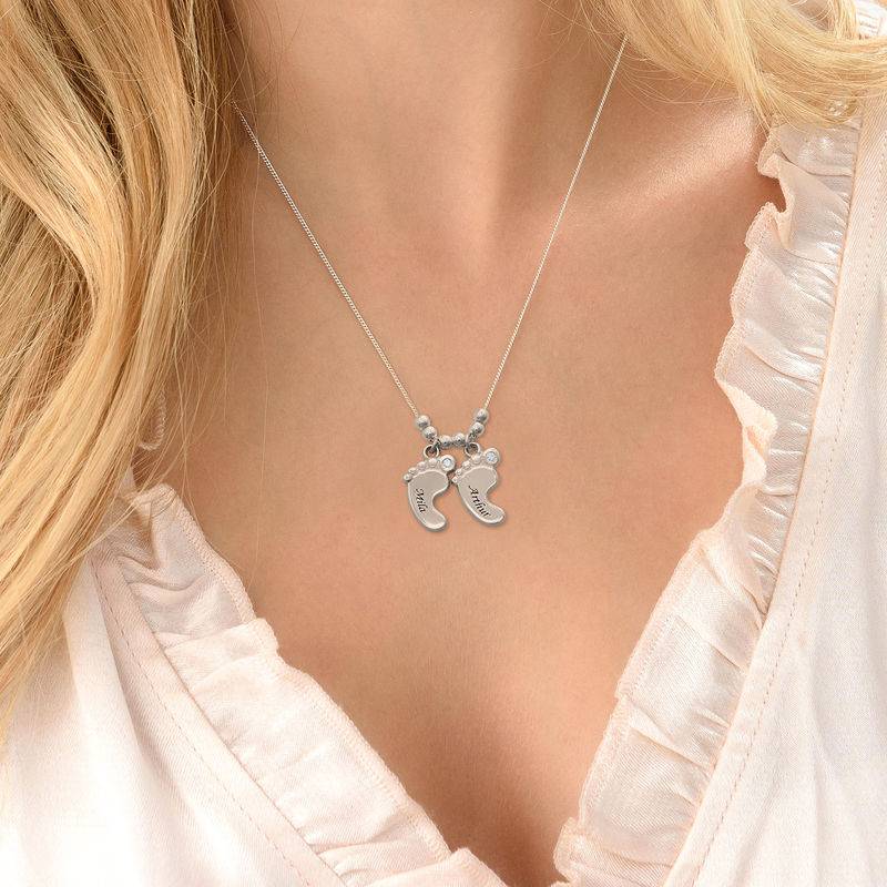 Mom Jewelry - Baby Feet Necklace Sterling Silver with Diamonds-3 product photo