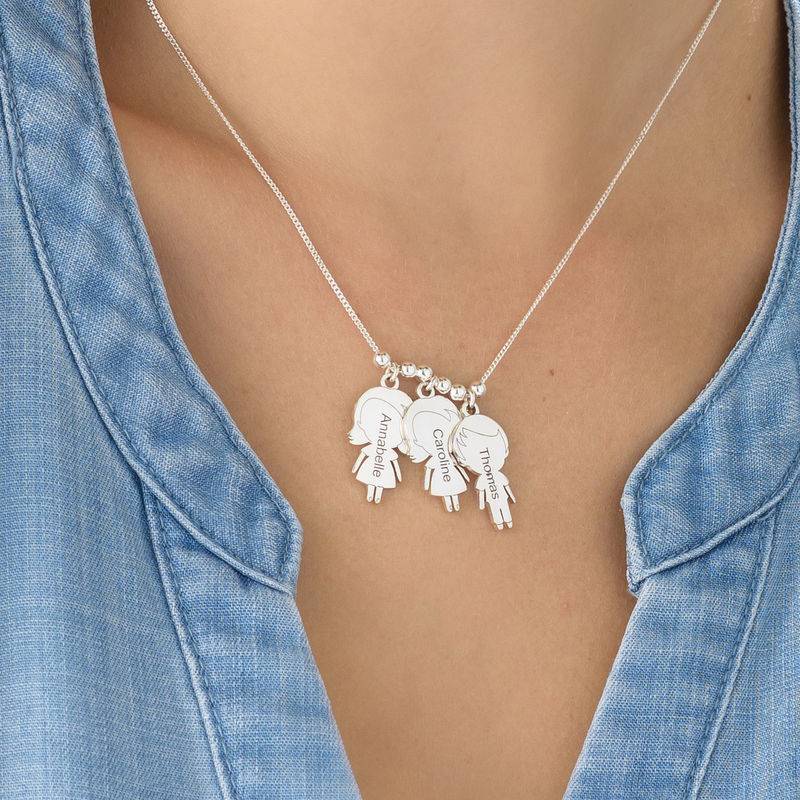 Mom Necklace with Children Charms in Sterling Silver - Shiny Finish product photo