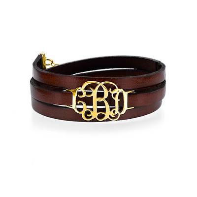 Monogram Leather Bracelet - 18k Gold Plated-1 product photo