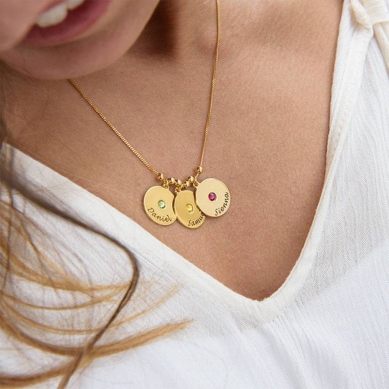 Mothers Disc and Birthstone Necklace in 18k Gold Plated-3 product photo